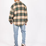 Utility Flannel Overshirt in Beige and Green