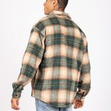 Utility Flannel Overshirt in Beige and Green