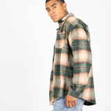 Utility Flannel Overshirt in Beige and Green