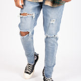 Slim Skinny Jeans with Distressing and Ankle Zips