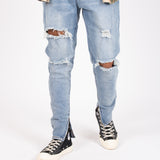 Slim Skinny Jeans with Distressing and Ankle Zips