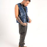 Blue Textured Camo Denim Gilet Vest