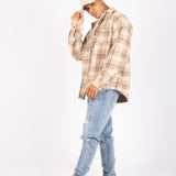 Oversized Long Sleeve Flannel Shirt in Stone