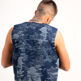 Blue Textured Camo Denim Gilet Vest