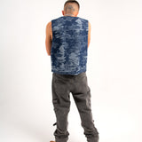 Blue Textured Camo Denim Gilet Vest