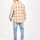 Oversized Long Sleeve Flannel Shirt in Stone