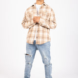 Oversized Long Sleeve Flannel Shirt in Stone