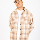 Oversized Long Sleeve Flannel Shirt in Stone