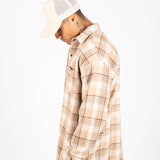 Oversized Long Sleeve Flannel Shirt in Stone