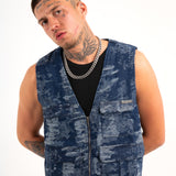 Blue Textured Camo Denim Gilet Vest