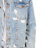 Oversized Borg Denim Jacket with Paint Splatter