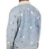 Oversized Borg Denim Jacket with Paint Splatter