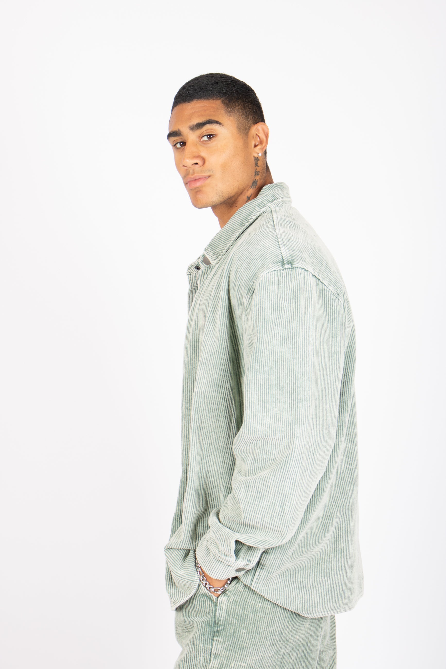 Washed Acid Green Corduroy Relaxed Shirt