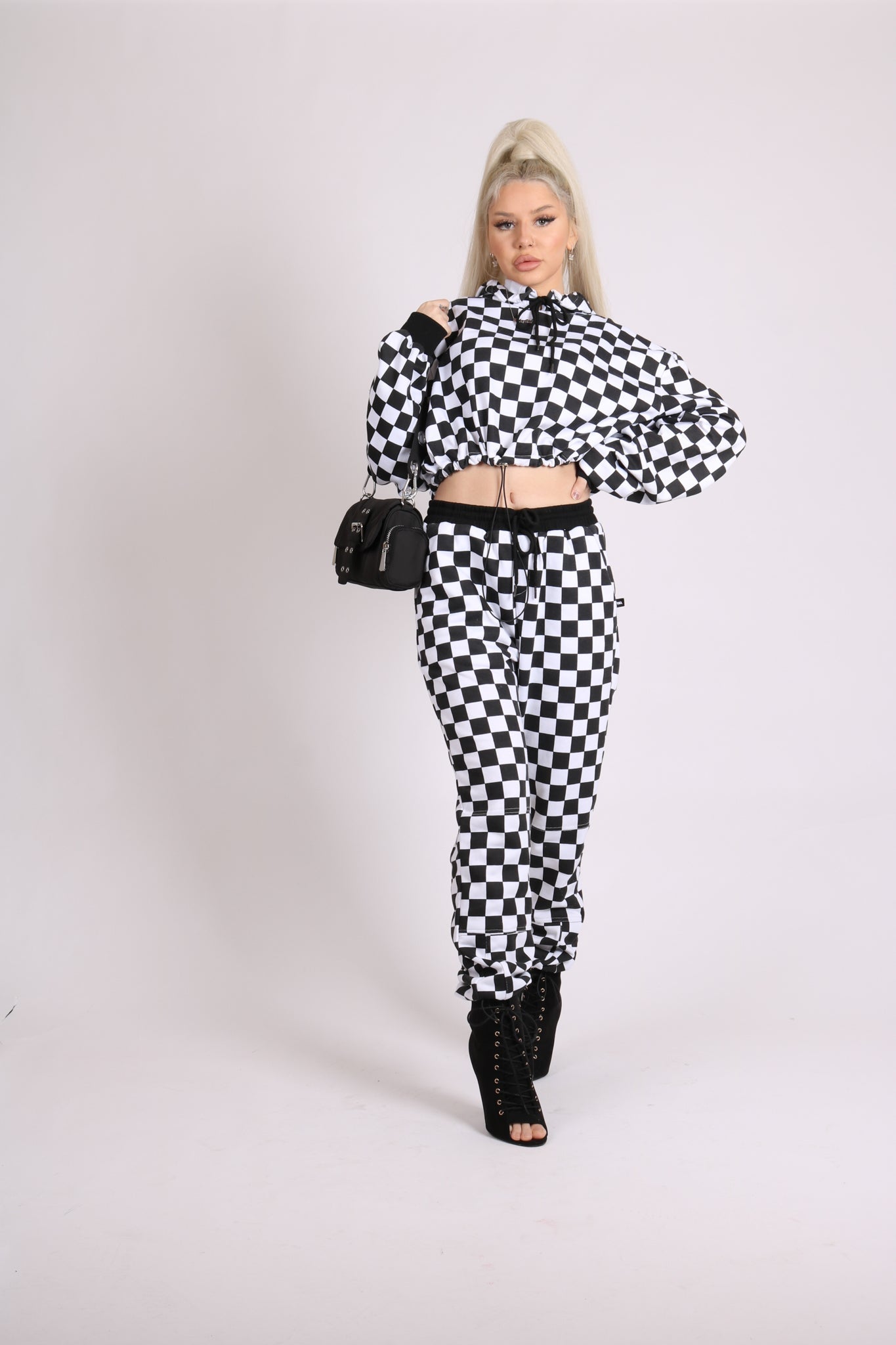 Checkered Cropped Hoodie & Jogger