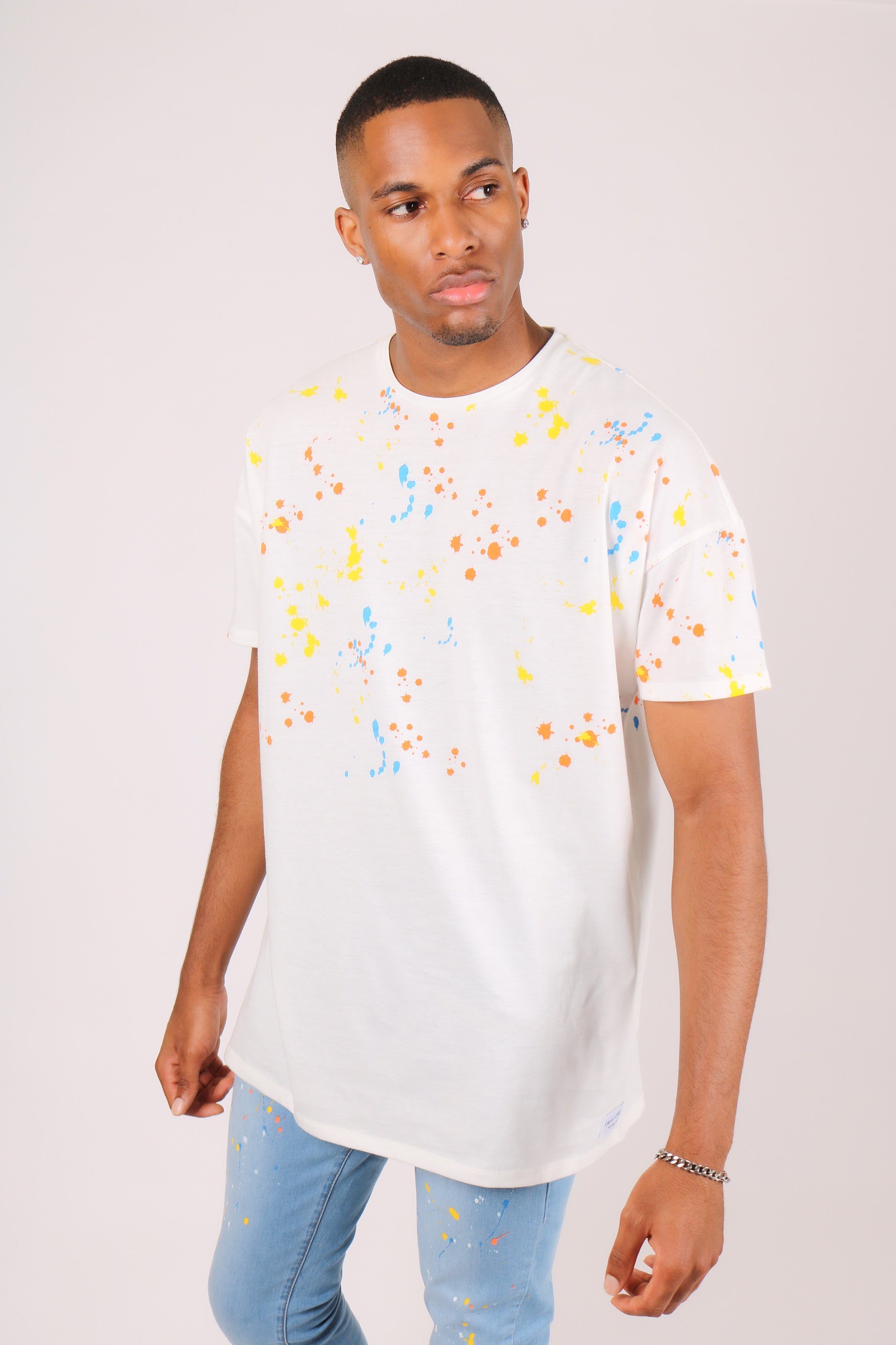 Oversized White Paint Splatter T Shirt XS