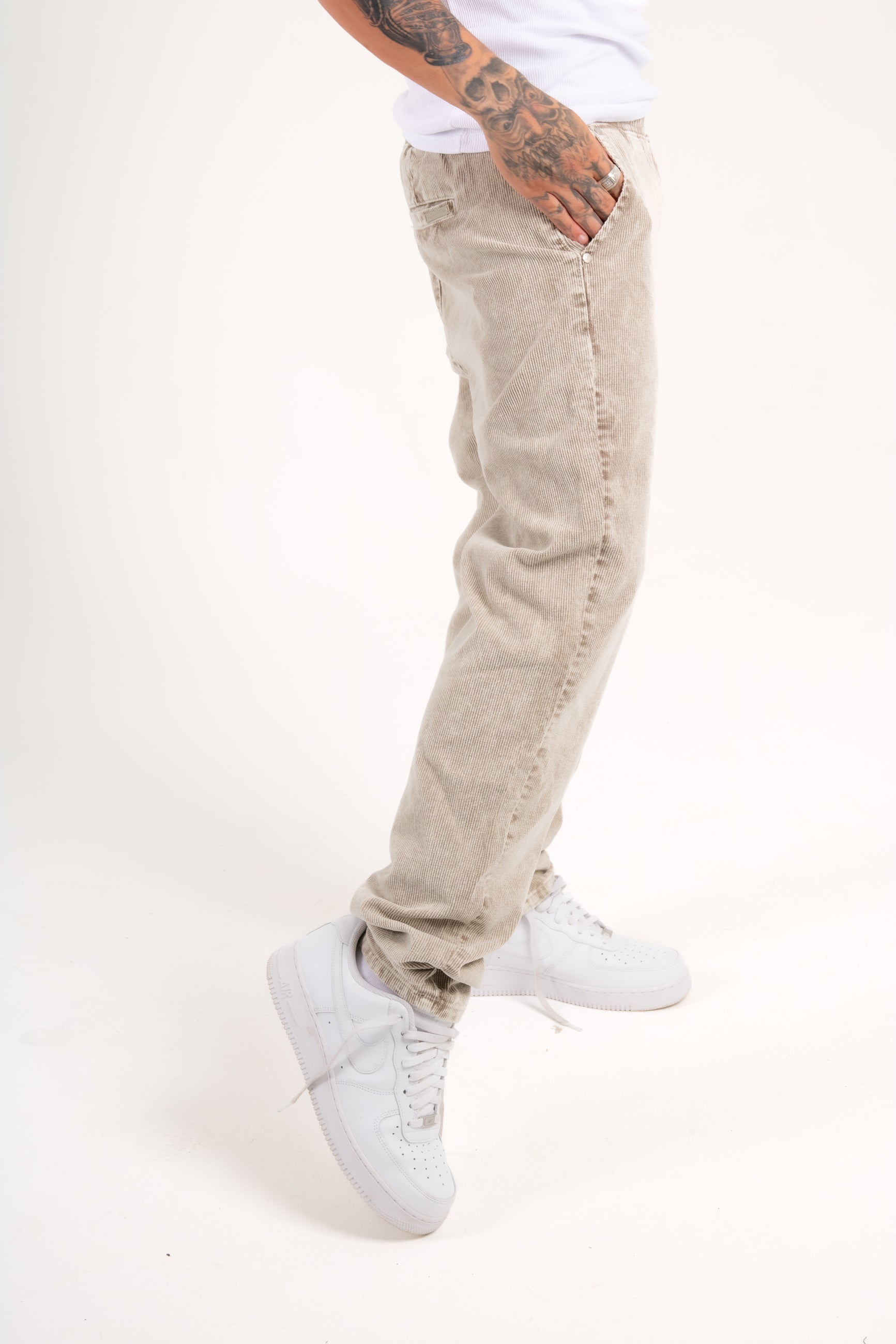 Washed Acid Beige Corduroy Straight Leg Trouser