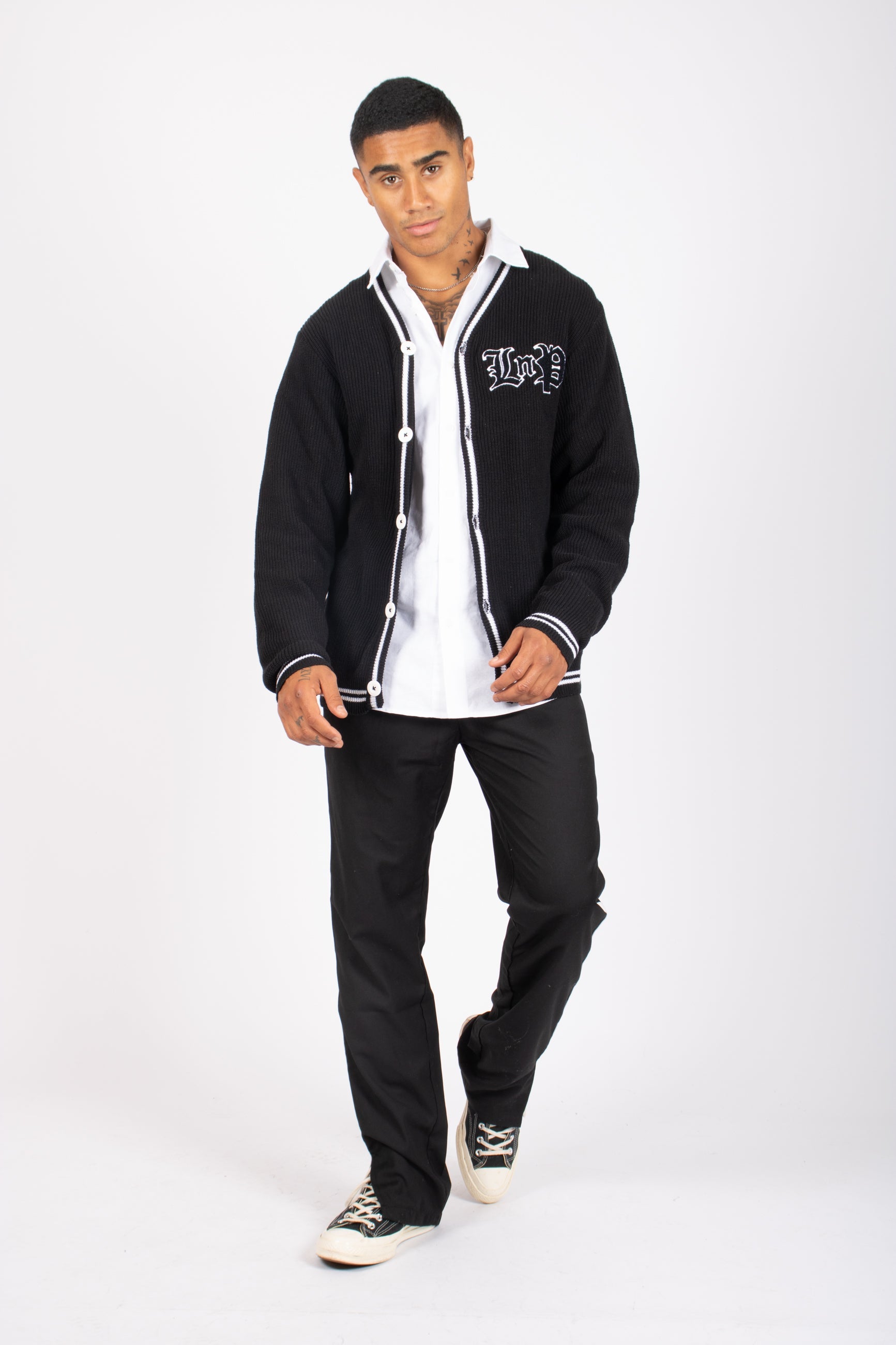 Varsity Knitted Cardigan In Black