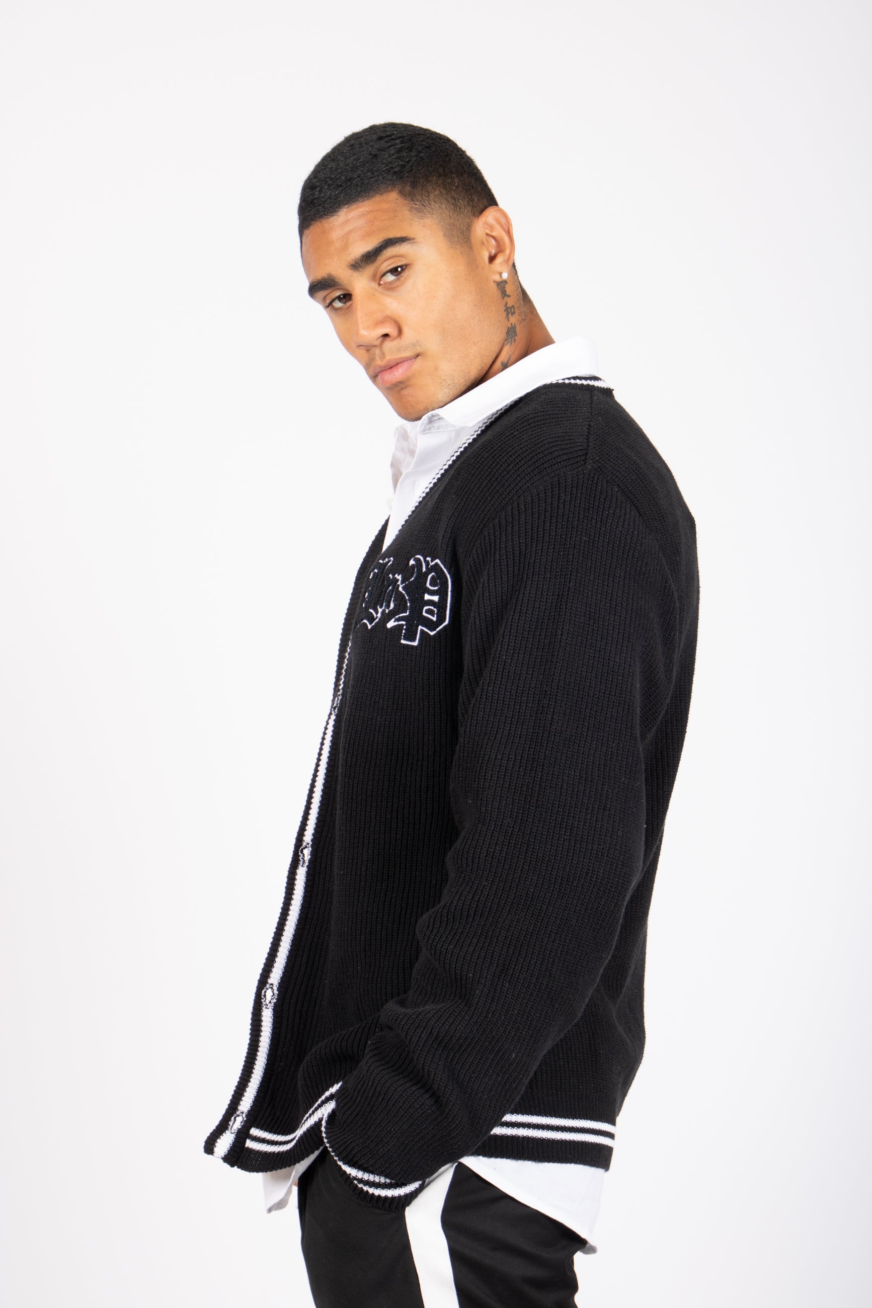 Varsity Knitted Cardigan In Black