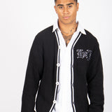 Varsity Knitted Cardigan In Black