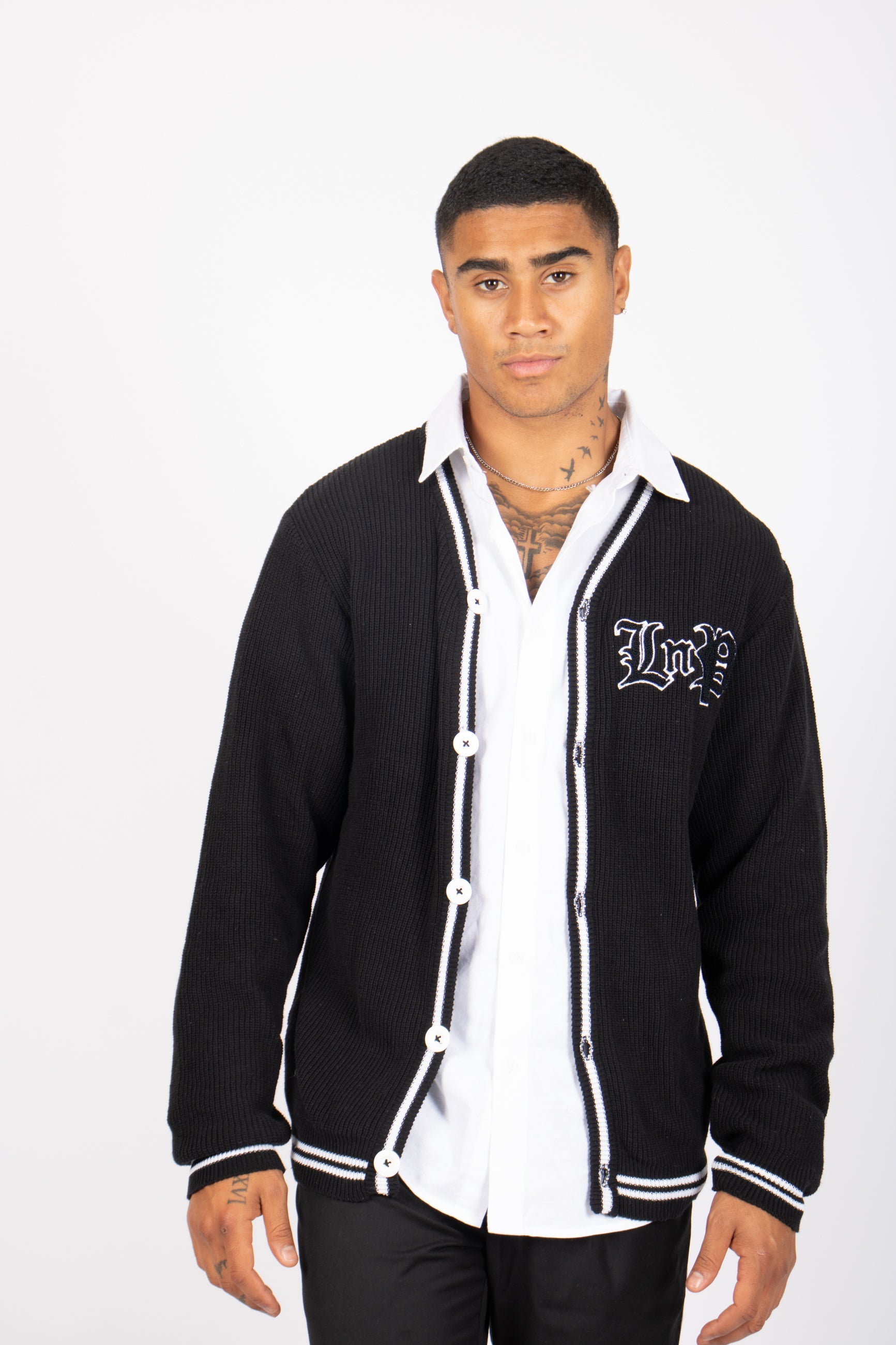 Varsity Knitted Cardigan In Black