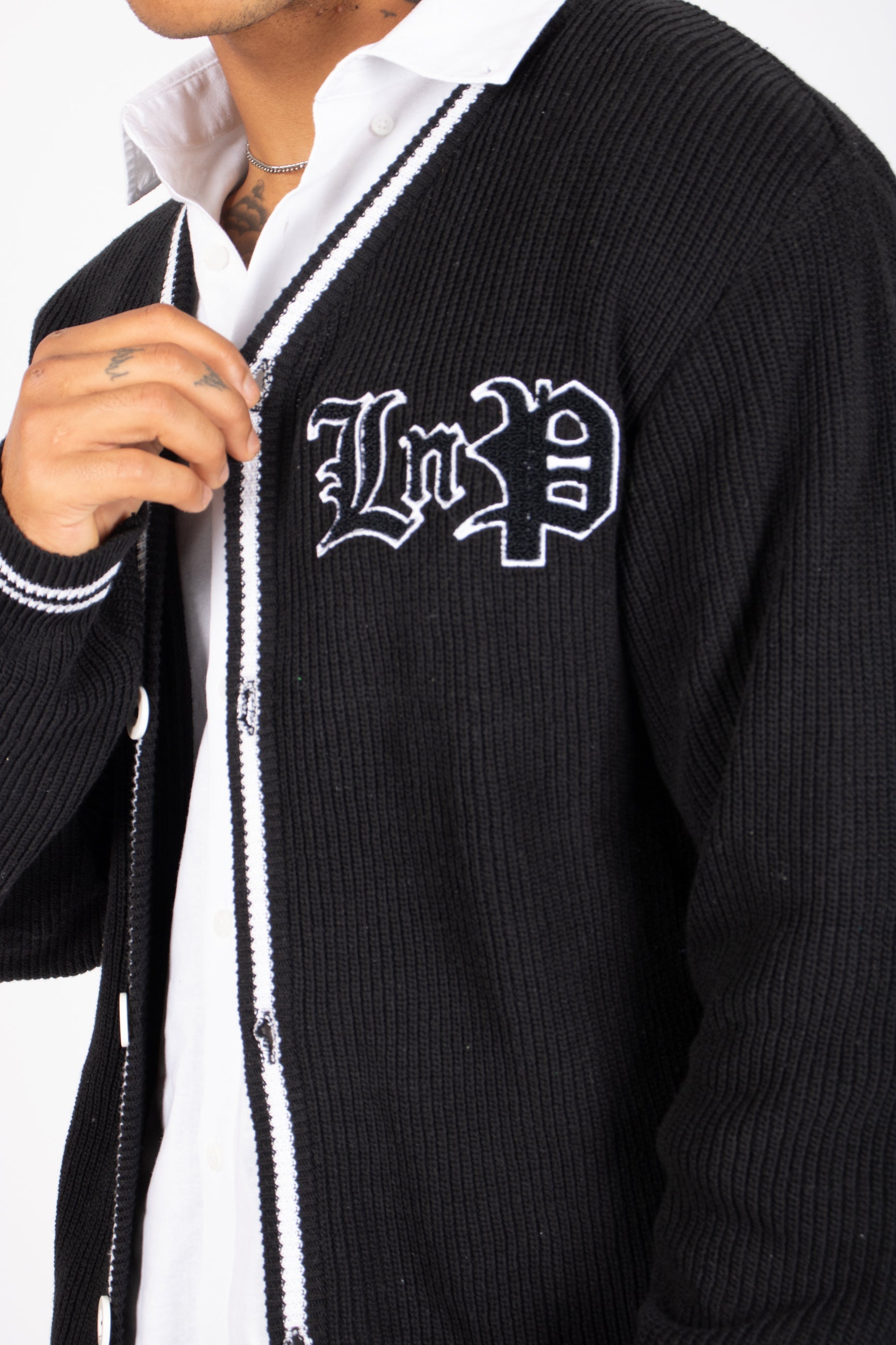 Varsity Knitted Cardigan In Black