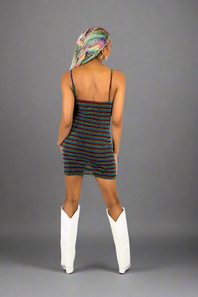 Rainbow Mesh 90s Style Mini Dress