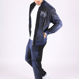 Navy Velour Varsity Gold Pinstripe Bomber