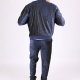 Navy Velour Varsity Gold Pinstripe Bomber