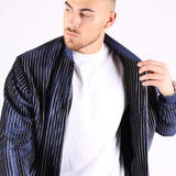 Navy Velour Varsity Gold Pinstripe Bomber