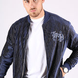 Navy Velour Varsity Gold Pinstripe Bomber