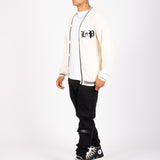 Varsity Knitted Cardigan in Off White