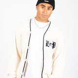 Varsity Knitted Cardigan in Off White