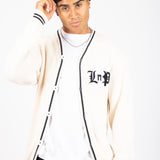 Varsity Knitted Cardigan in Off White