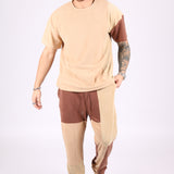 Polar Beige Oversized T-Shirt with Spliced Brown Panelling