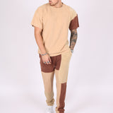 Polar Beige Oversized T-Shirt with Spliced Brown Panelling