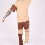 Polar Beige Oversized T-Shirt with Spliced Brown Panelling