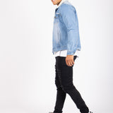 Norton Borg Collar Denim Jacket in Stonewash