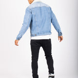 Norton Borg Collar Denim Jacket in Stonewash