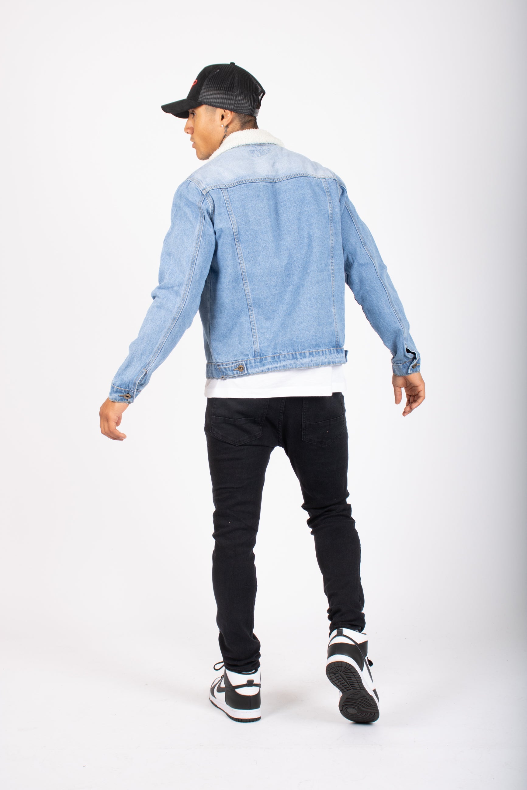 Norton Borg Collar Denim Jacket in Stonewash