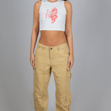 Relaxed Fit Cargo Trousers in Tan Twill Denim