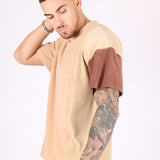 Polar Beige Oversized T-Shirt with Spliced Brown Panelling