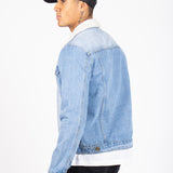 Norton Borg Collar Denim Jacket in Stonewash