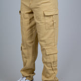 Relaxed Fit Cargo Trousers in Tan Twill Denim