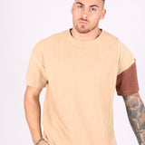 Polar Beige Oversized T-Shirt with Spliced Brown Panelling