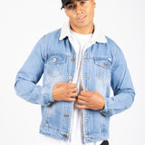 Norton Borg Collar Denim Jacket in Stonewash