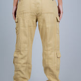 Relaxed Fit Cargo Trousers in Tan Twill Denim