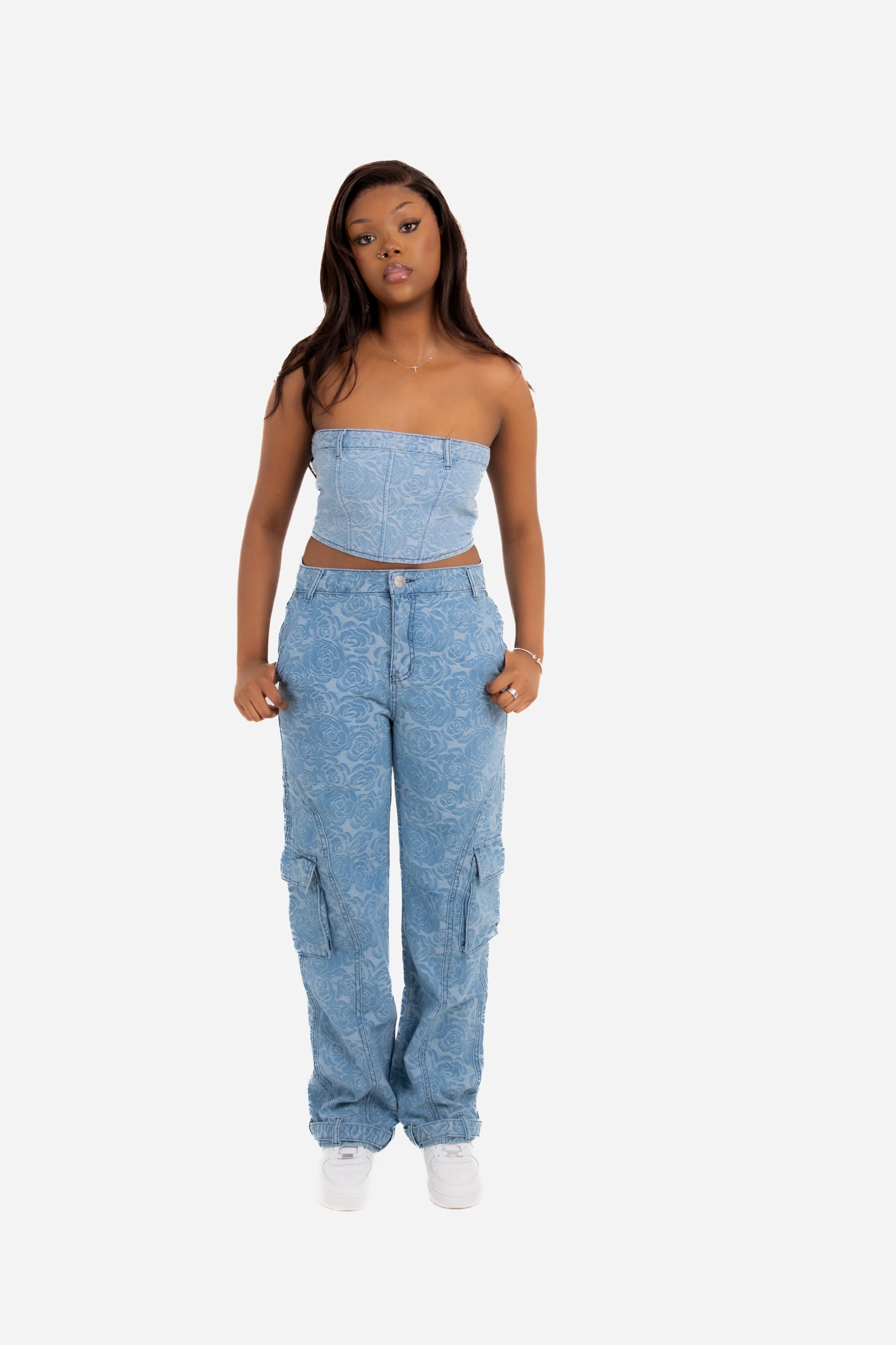 Blue Denim Floral Jacquard Bandeau