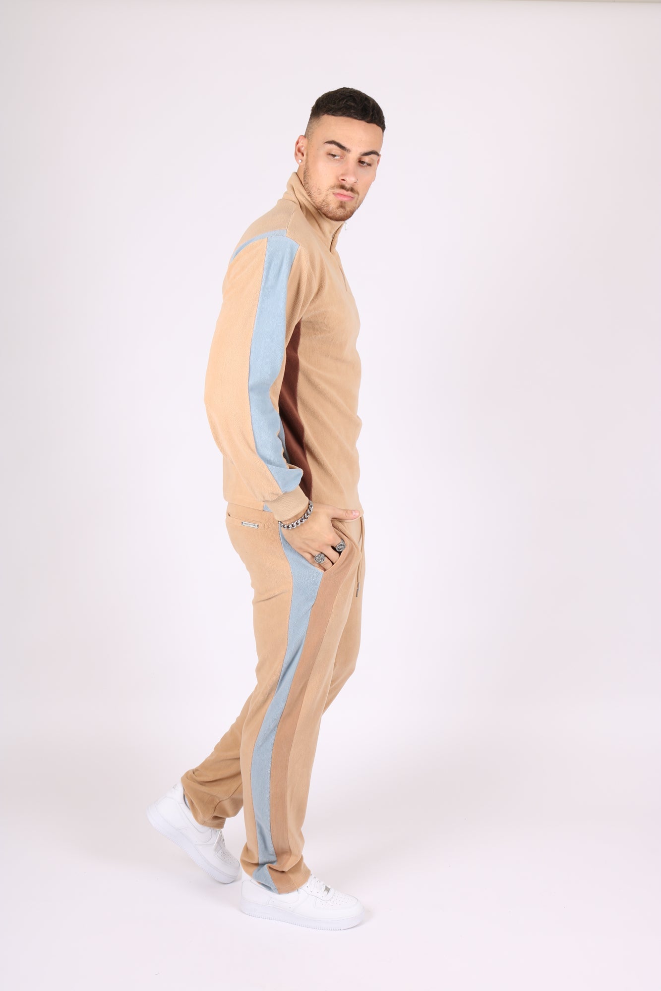 Polar Beige Straight Leg Jogger In Retro Sports Stripe