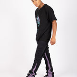 Slim stacked flare  Spliced Jean in Black and Lilac