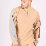 Beige Polar 1/4 Zip Sweater With Sports Stripe